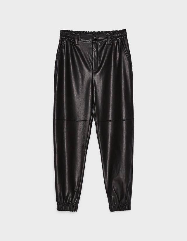 bershka faux leather joggers