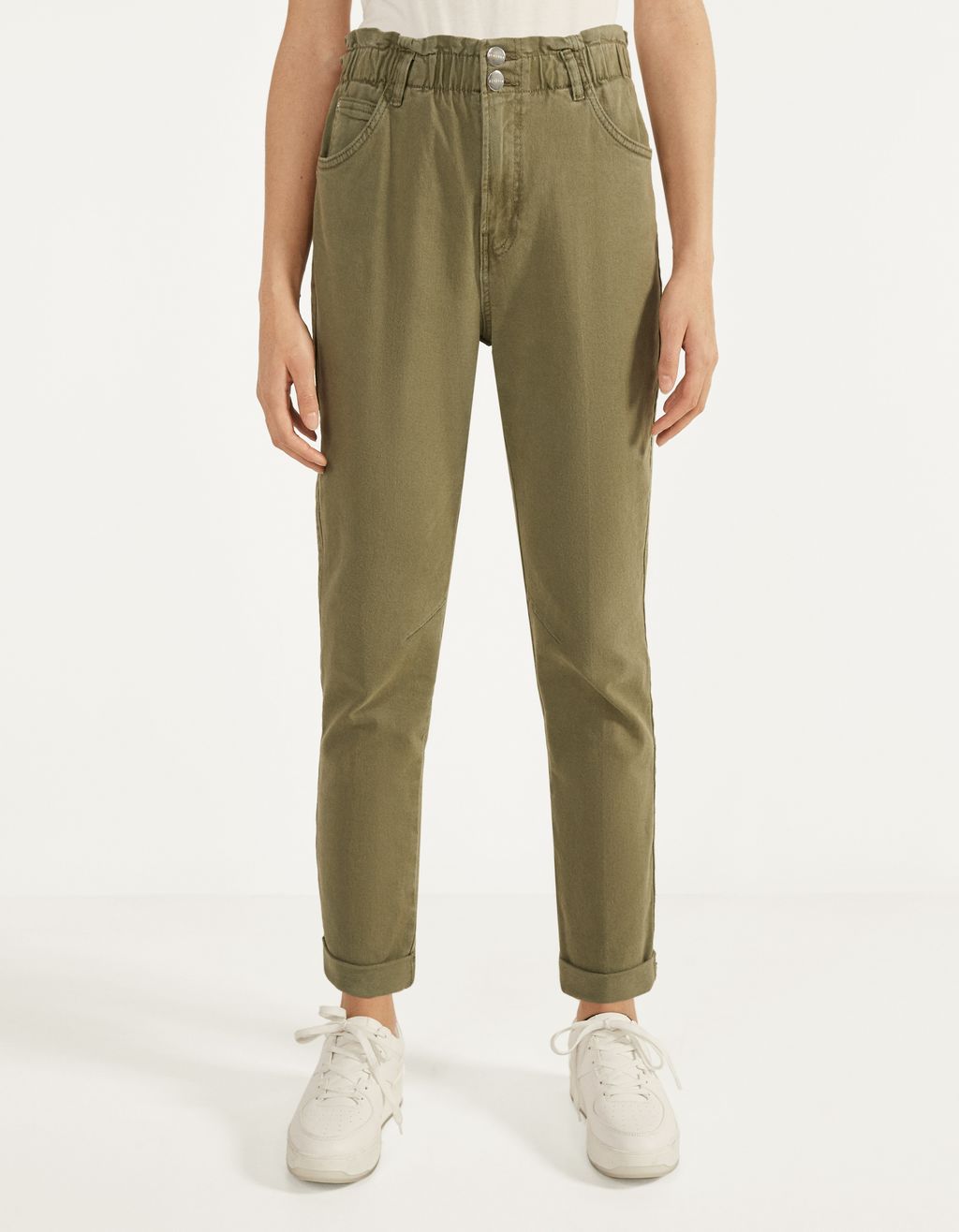 Damen Halb Elastisch Stretchbund Arbeit Büro Hosen Taschen Hose