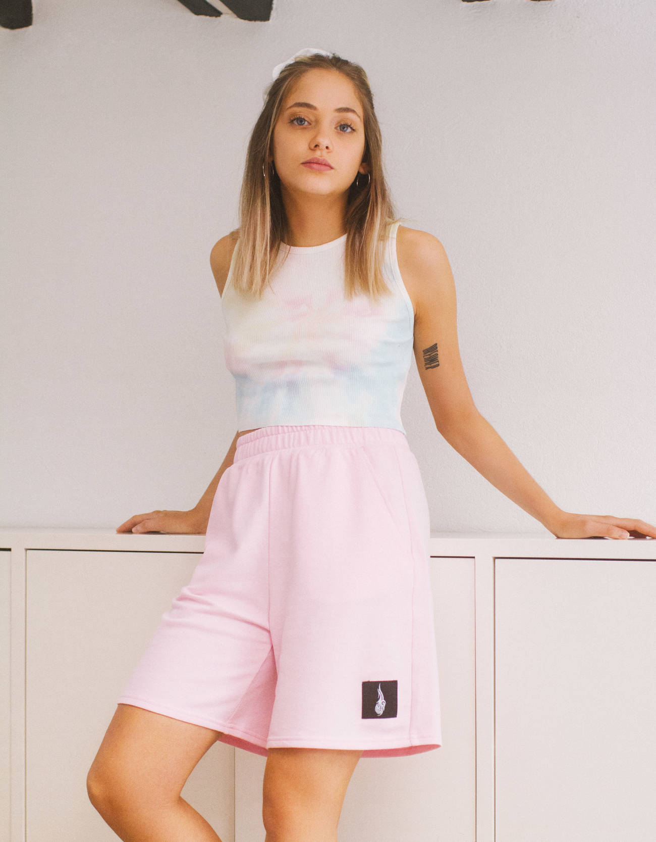 Plush Bermuda shorts with print - null - Bershka Poland