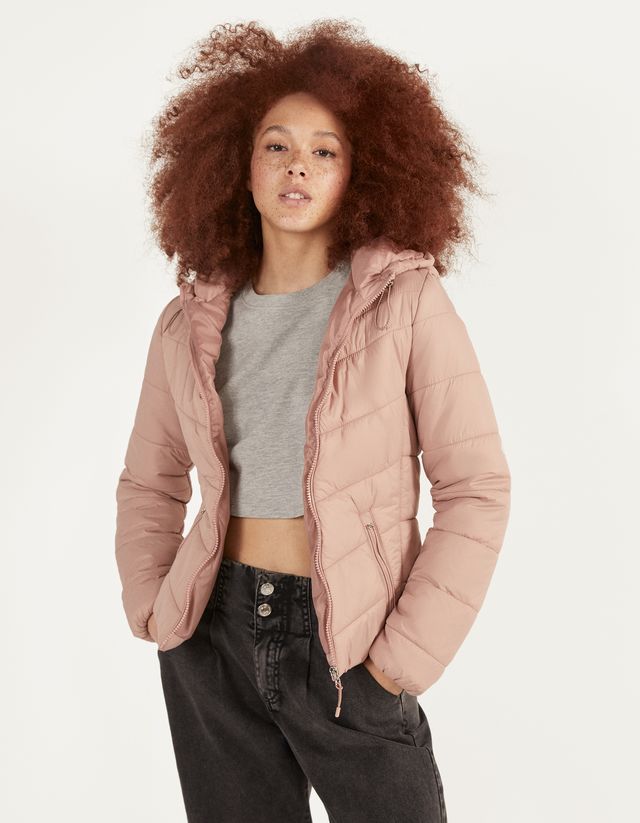 brown puffer jacket bershka