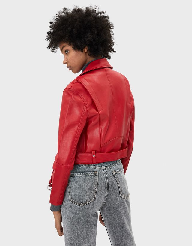 red leather jacket bershka