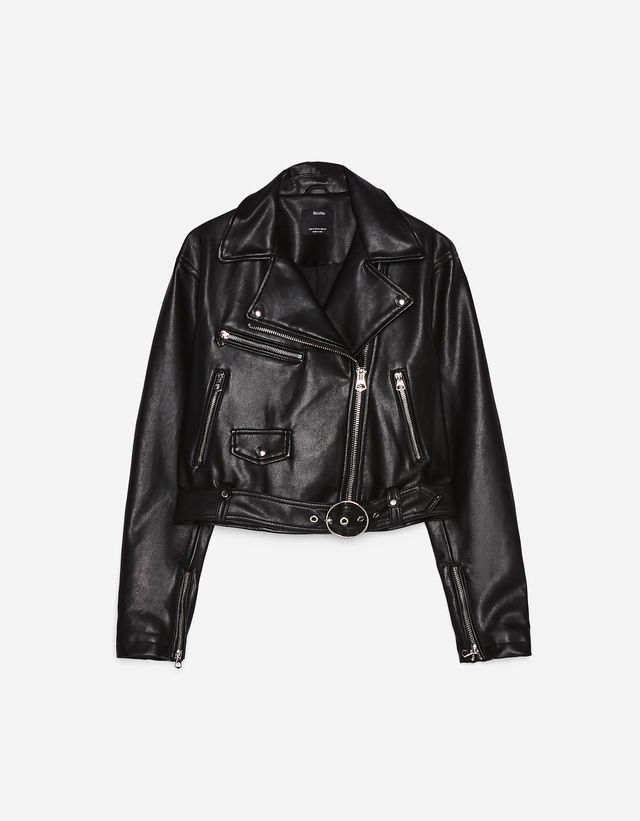 bershka long leather jacket