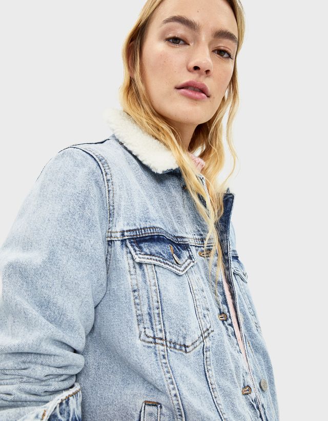 Denim jacket with faux shearling - null 