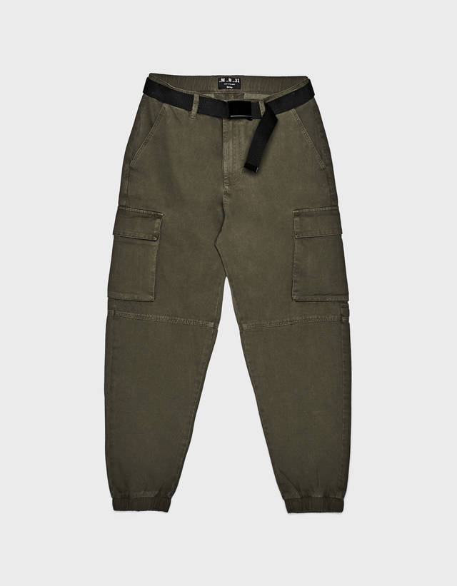 Pantalón cargo con cinturón - Cargo - Bershka Honduras