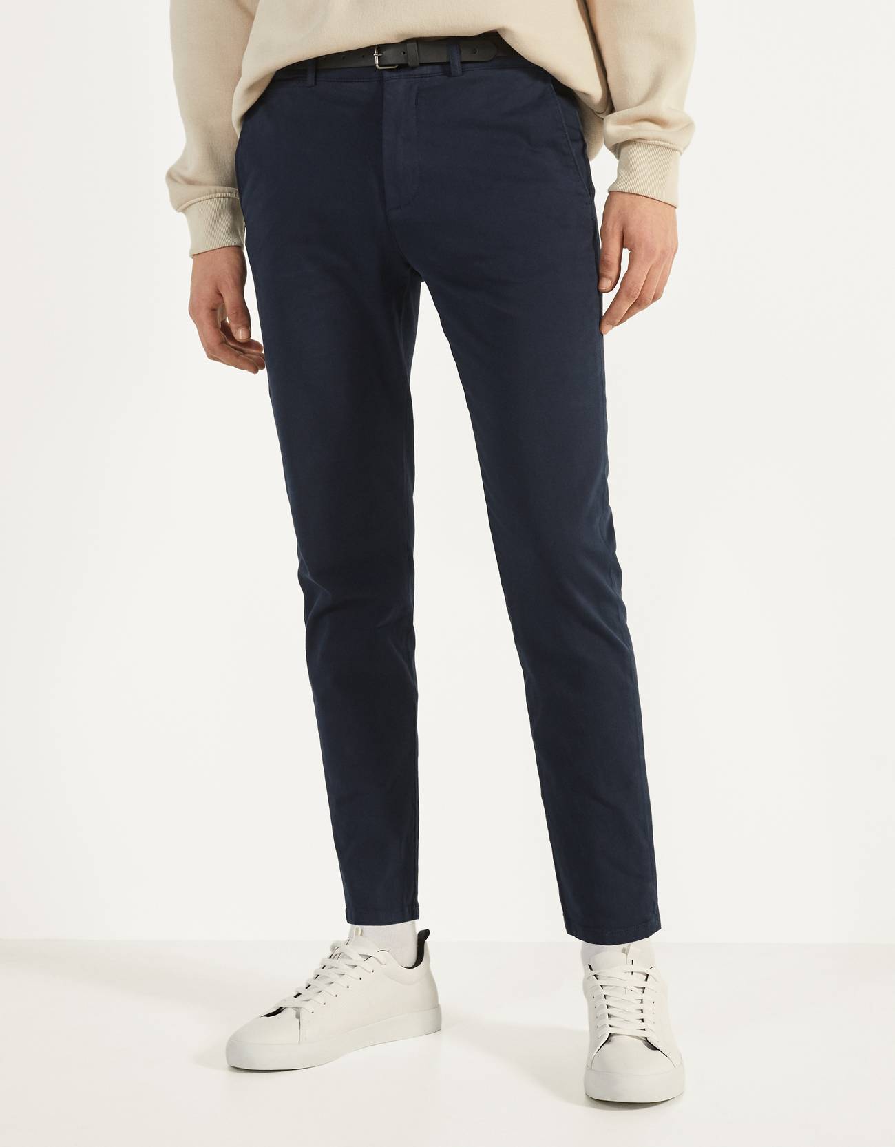 Slim Fit Chino Trousers With Belt Chinos Bershka Saudi Arabia