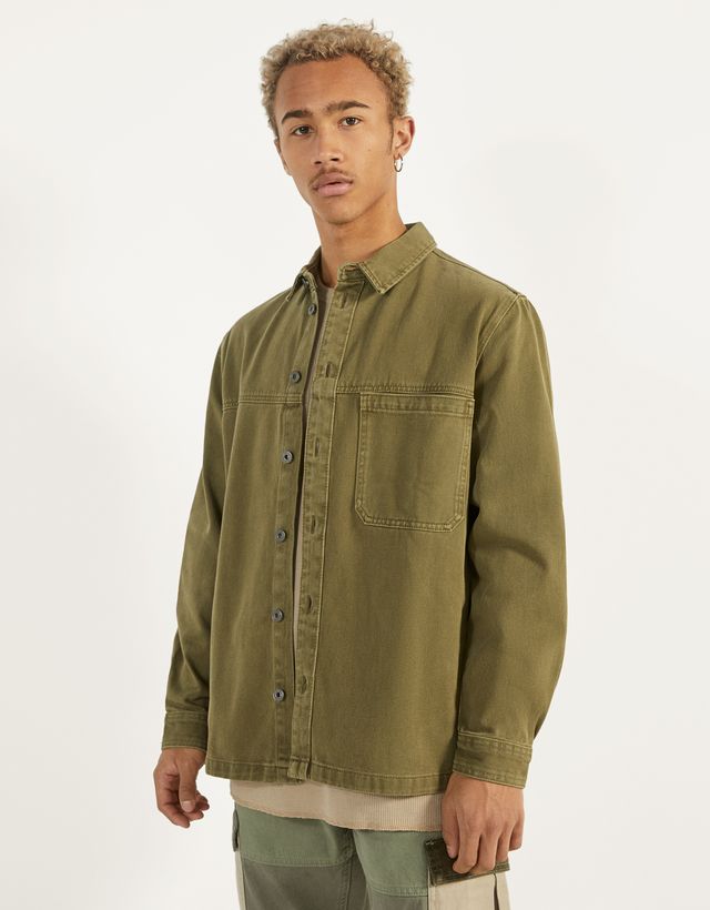 Cotton overshirt - Printed - Bershka 