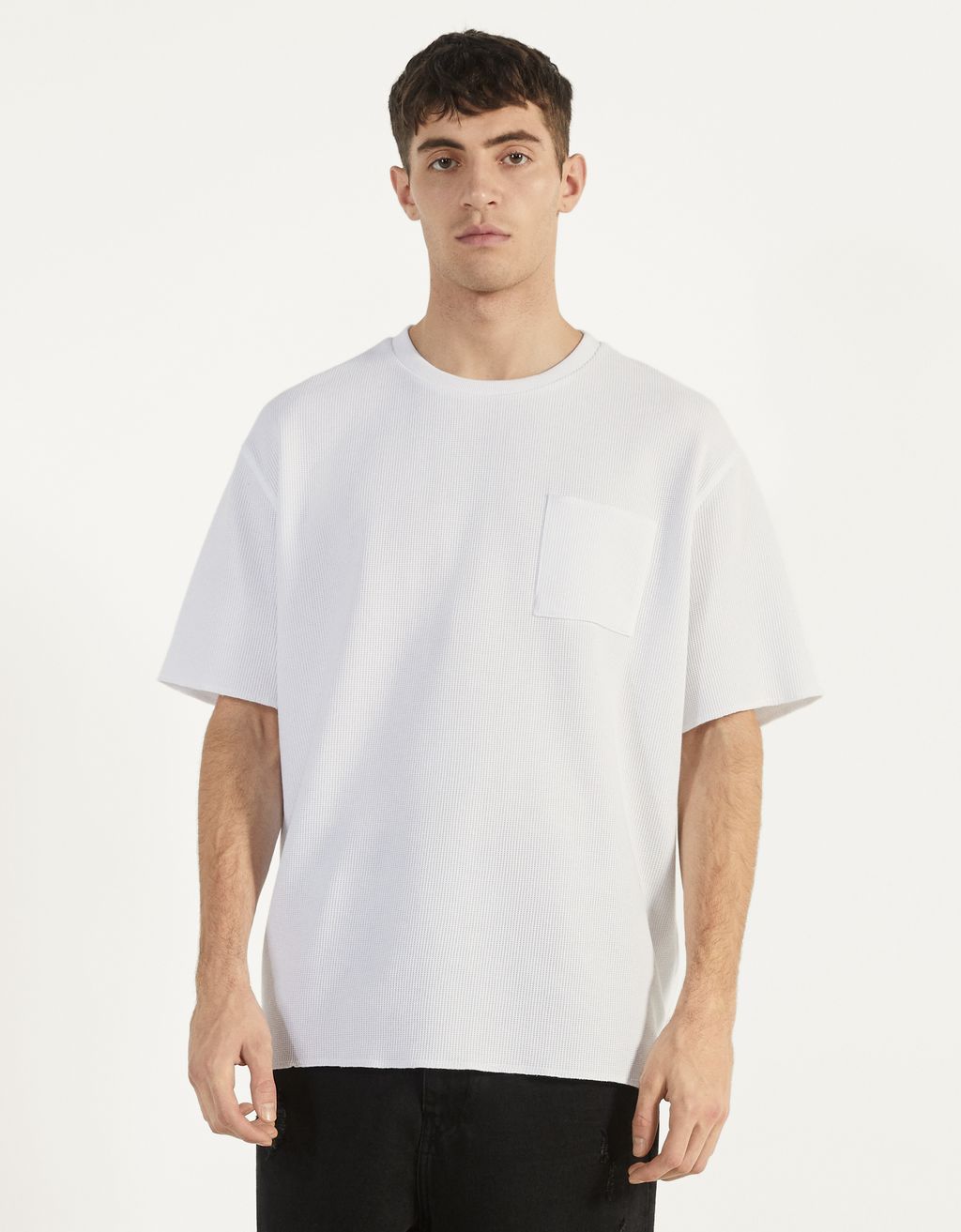 Waffle-knit T-shirt with pocket - null 