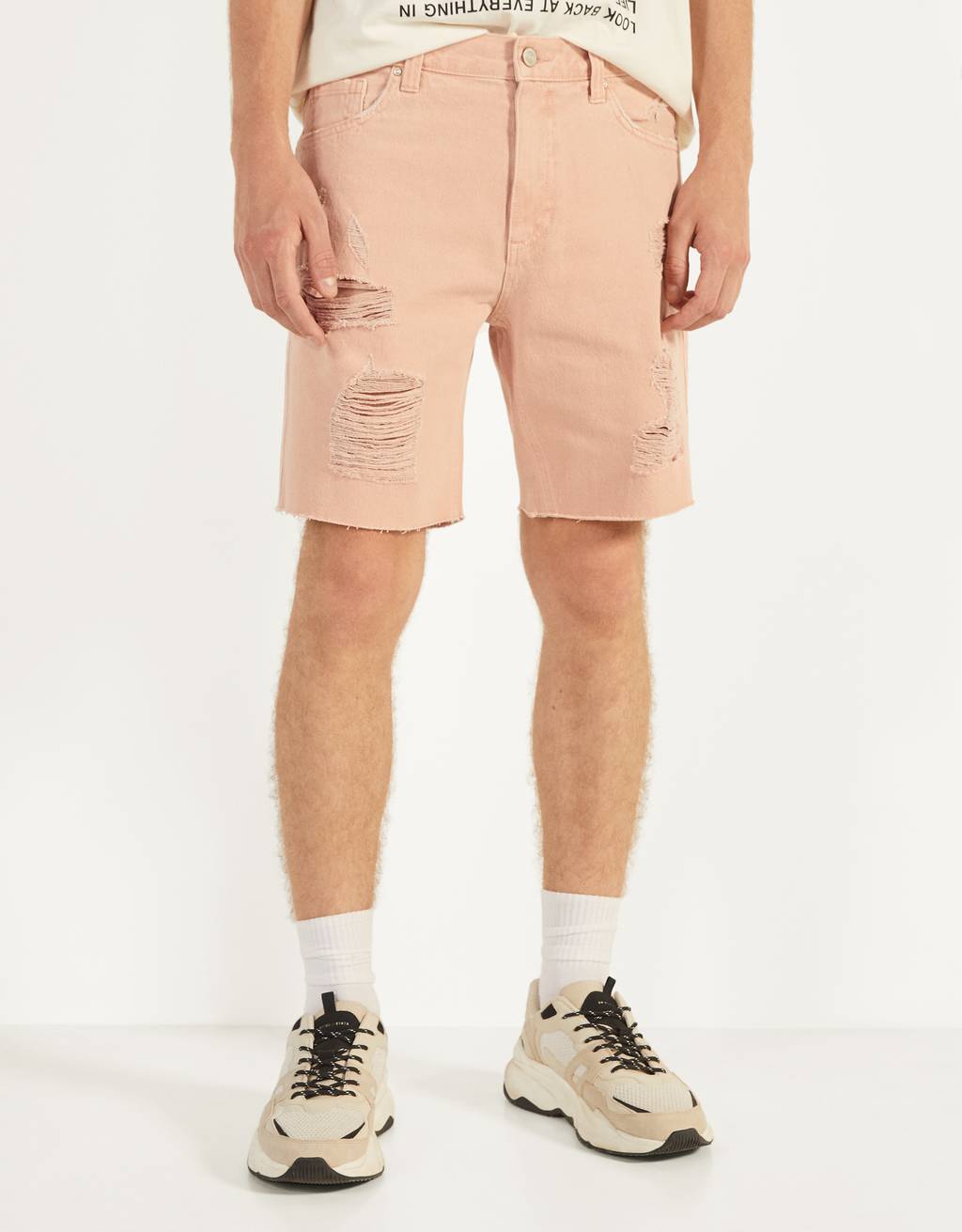 Ripped denim Bermuda shorts - Skinny - Bershka Luxembourg