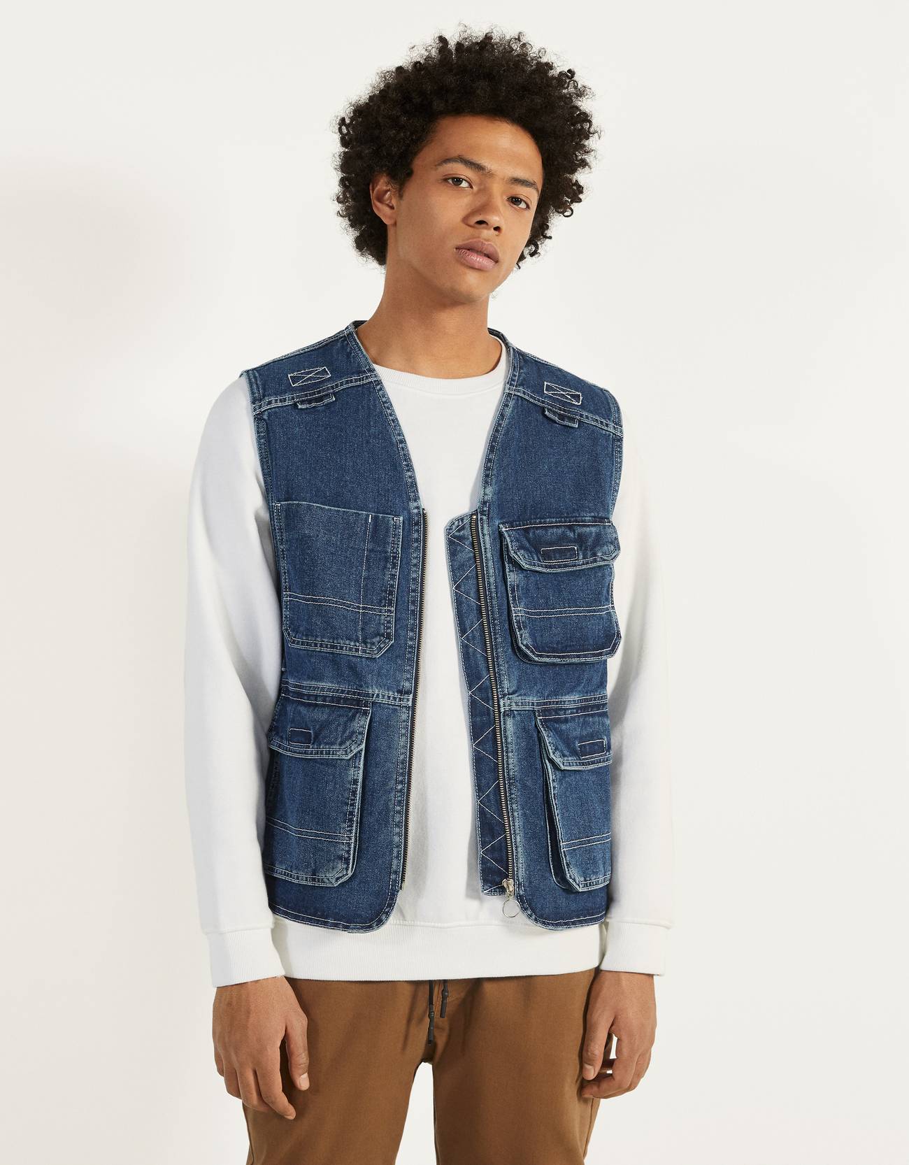 Denim Utility Vest Jackets Bershka United States