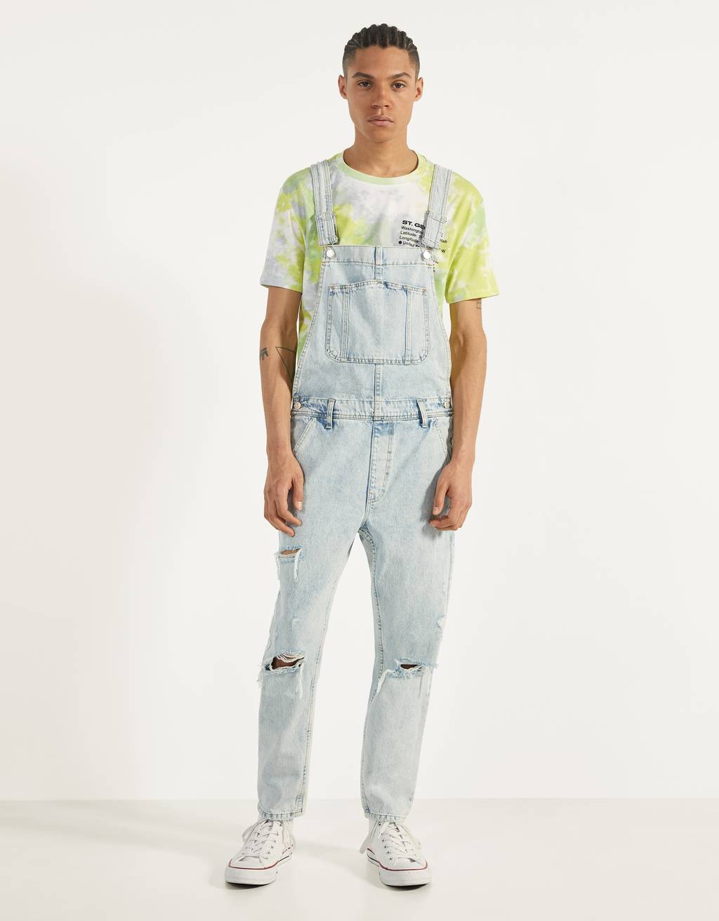 Peto denim largo - Pantalones - Bershka Guatemala