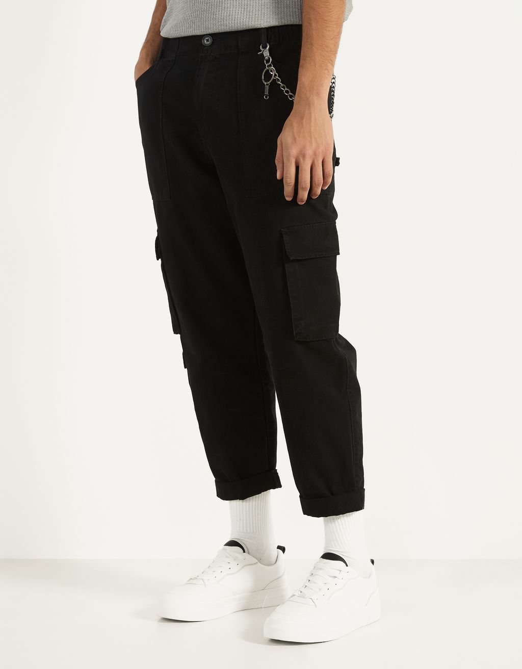 mens cargo pants with chain