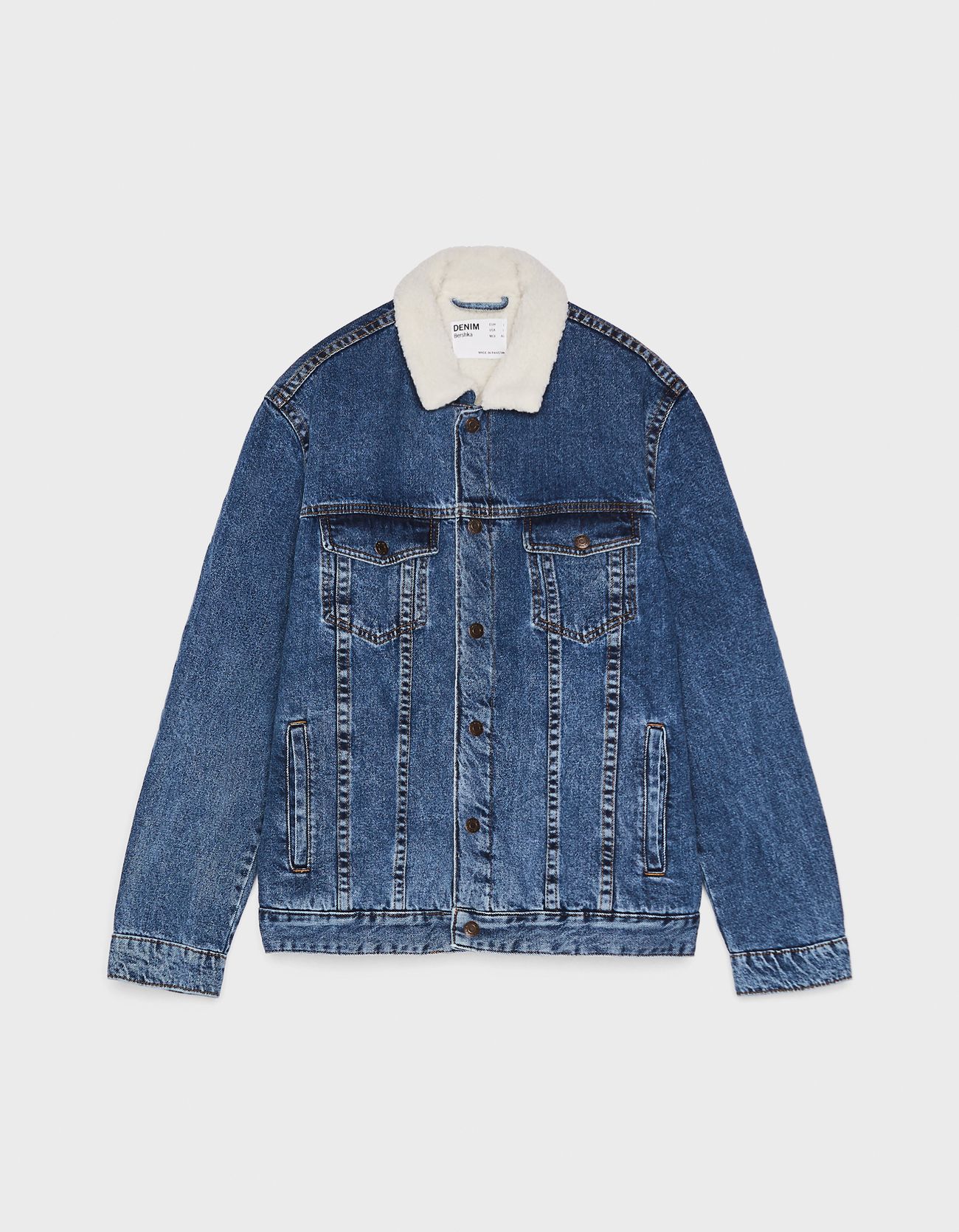 Bershka Yakası suni yünlü denim ceket 4 Bershka Yakası suni yünlü denim ceket 5