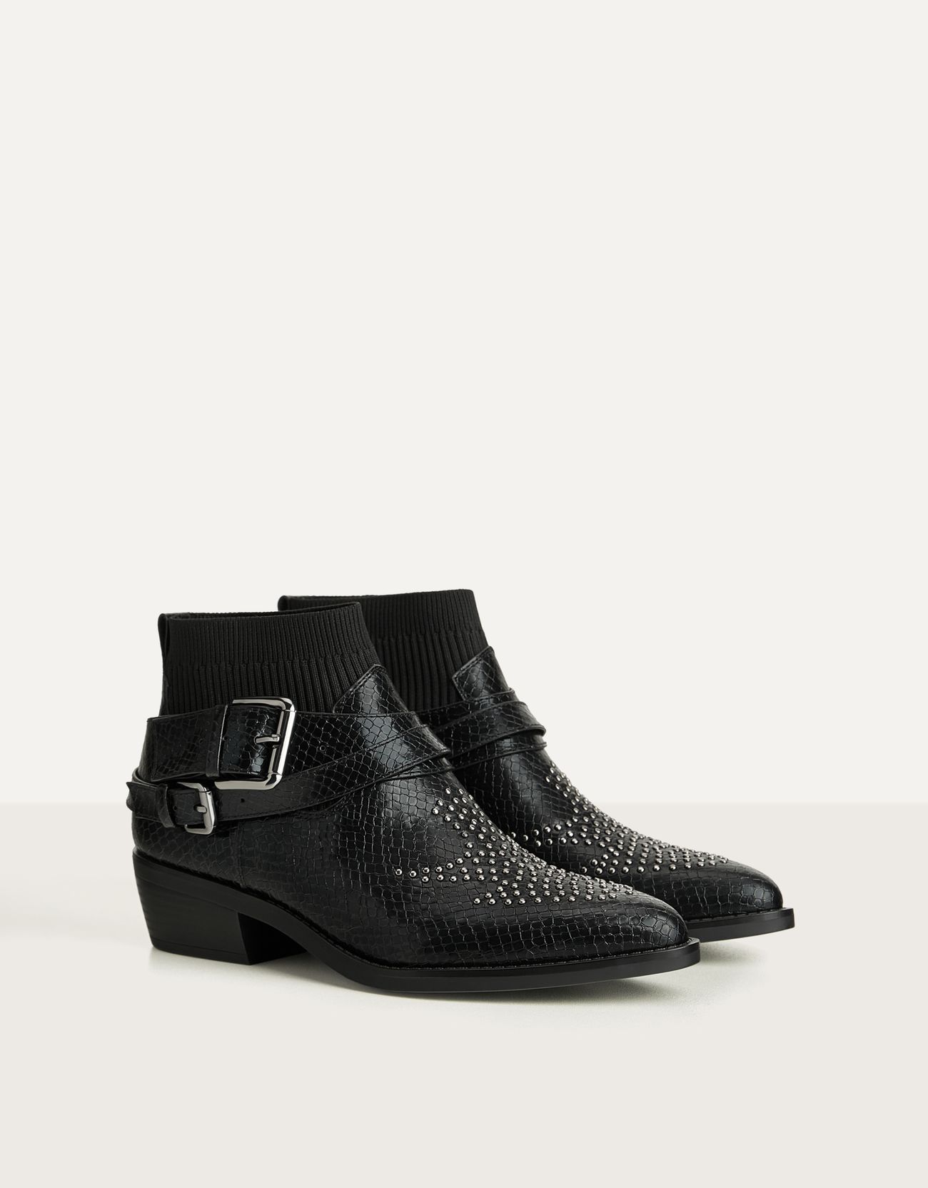 Embossed sock-style ankle boots with 