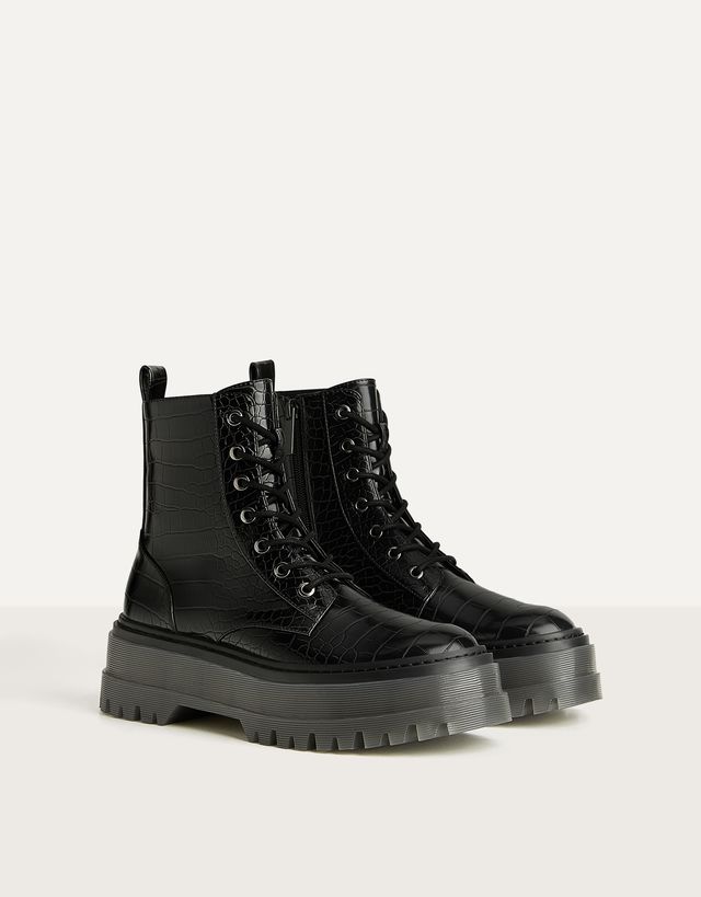 Botines plataforma track grabado animal - Mujer | Bershka