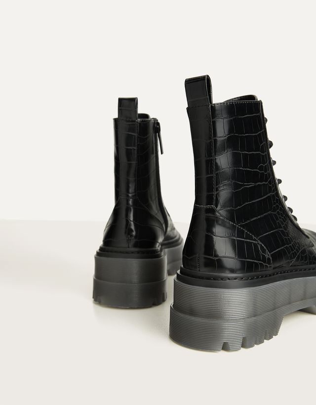 bershka leather track sole ankle boots