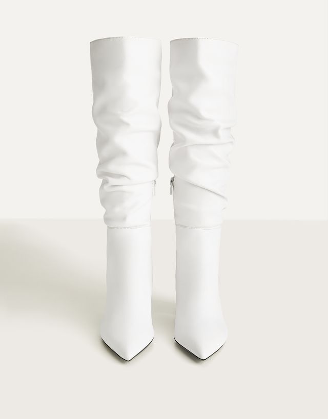 bershka heeled boot in white