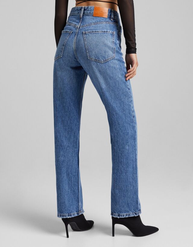 Straight fit high waist jeans - Woman | Bershka