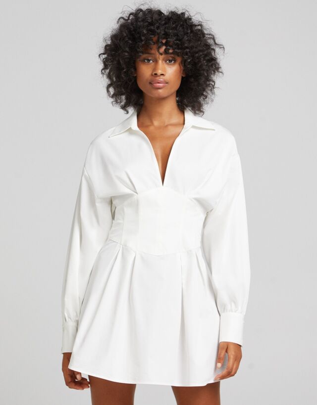 white corset shirt dress