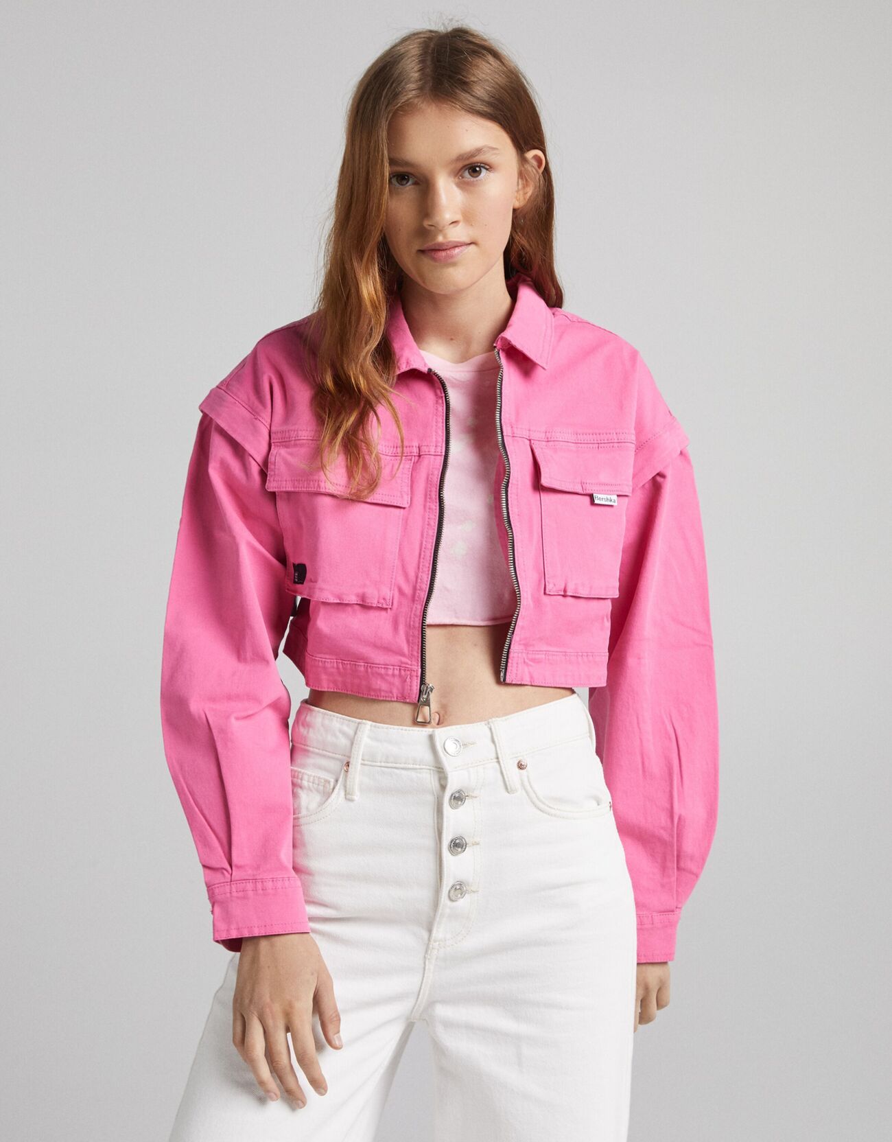 Розовый Куртка из хлопка с карманами Bershka