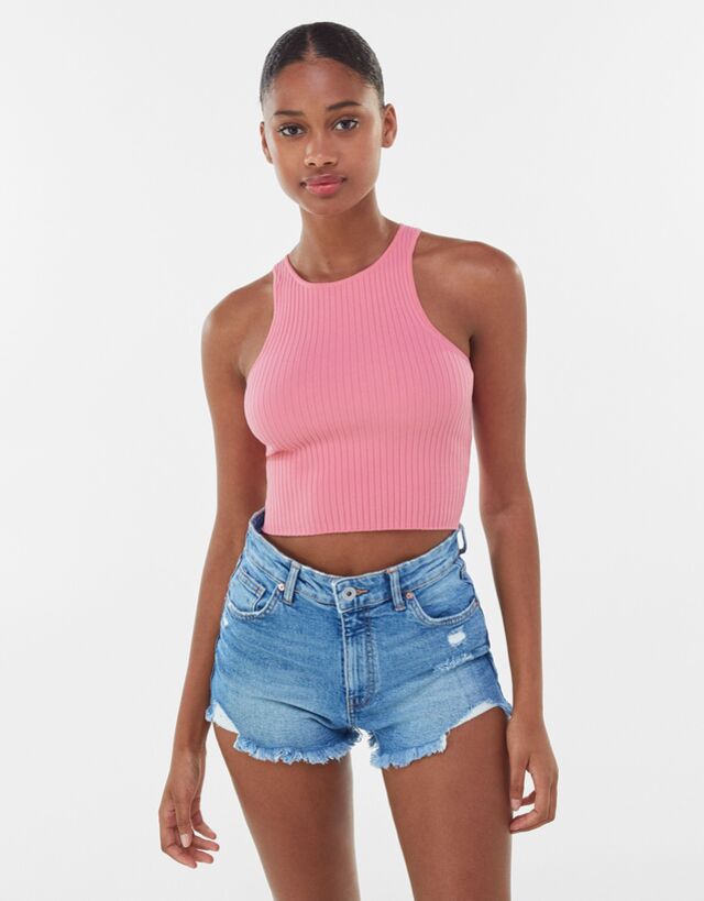 Jeansshorts Mit Hohem Bund Denim Damen Bershka
