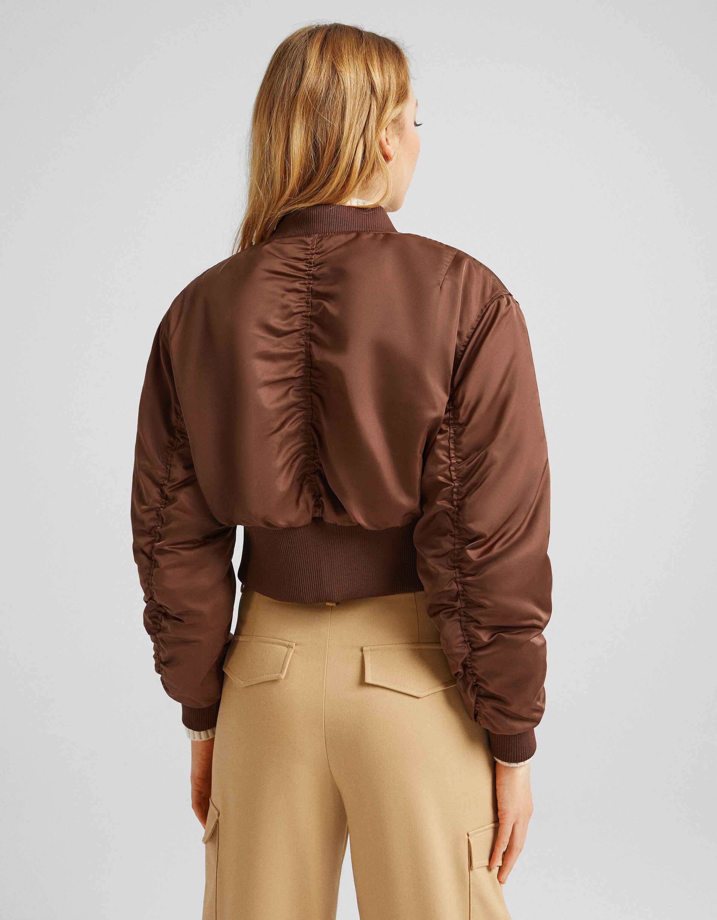 cropped satin bomber jacket