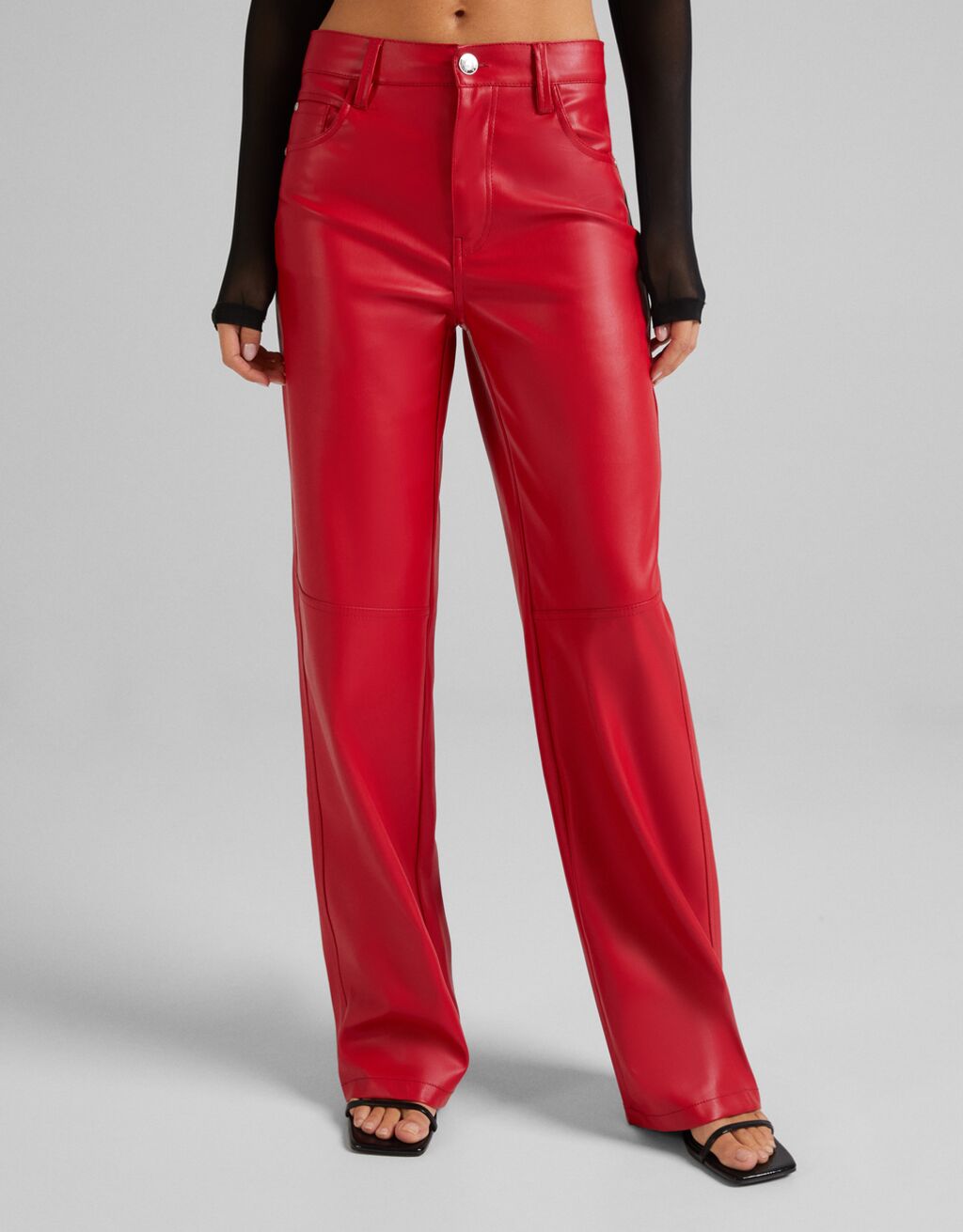 Outfit: With red faux leather pants 