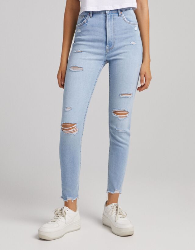 high waisted ripped skinny jeans 
