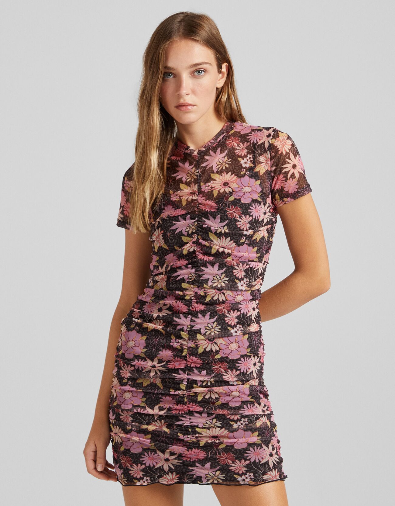 bershka pink floral dress