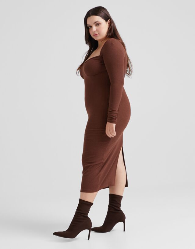 ribbed midi dress with sleeves