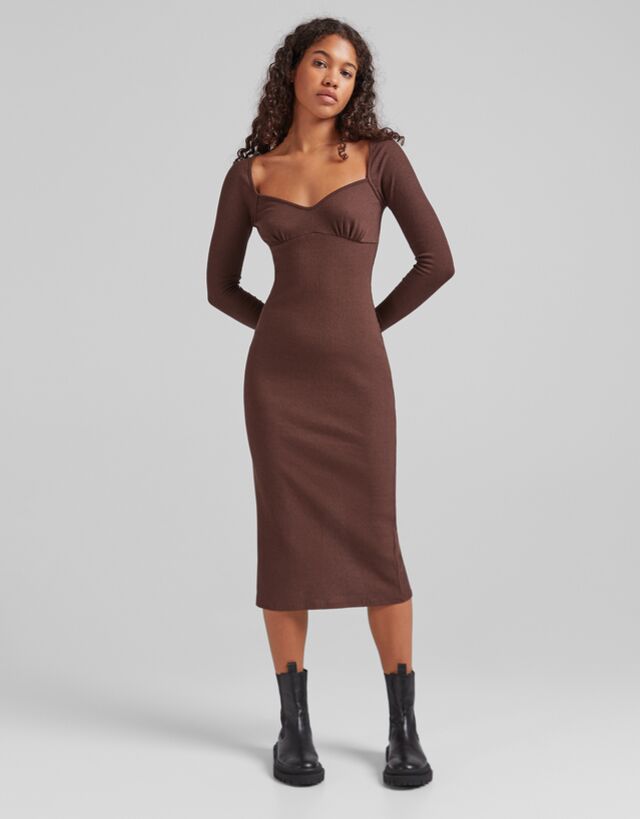 long sleeve ribbed dress with buttons