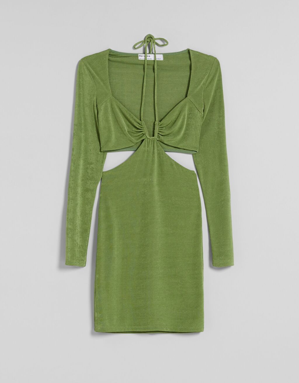 Μακρυμάνικο μίνι φόρεμα με ντεκολτέ-Πράσινο-4