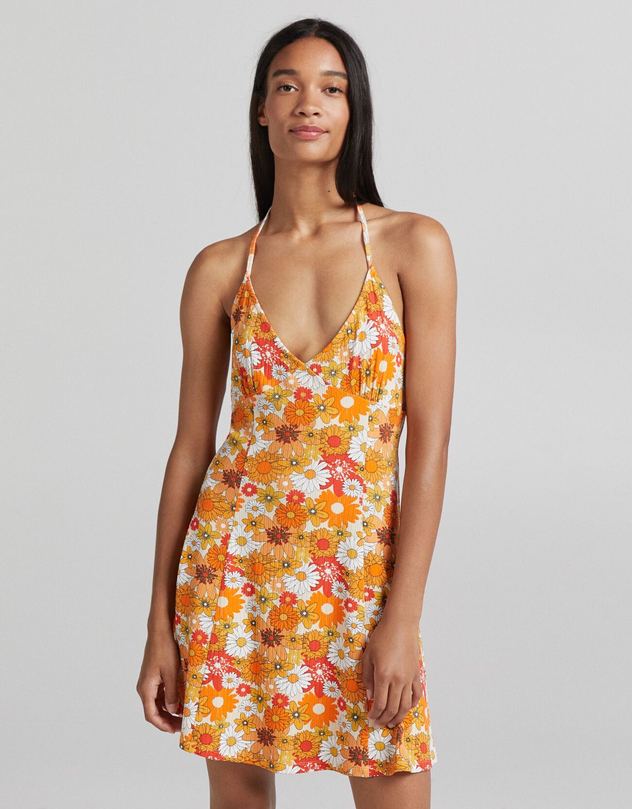 bershka orange floral dress