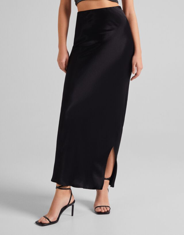 long black skirt satin