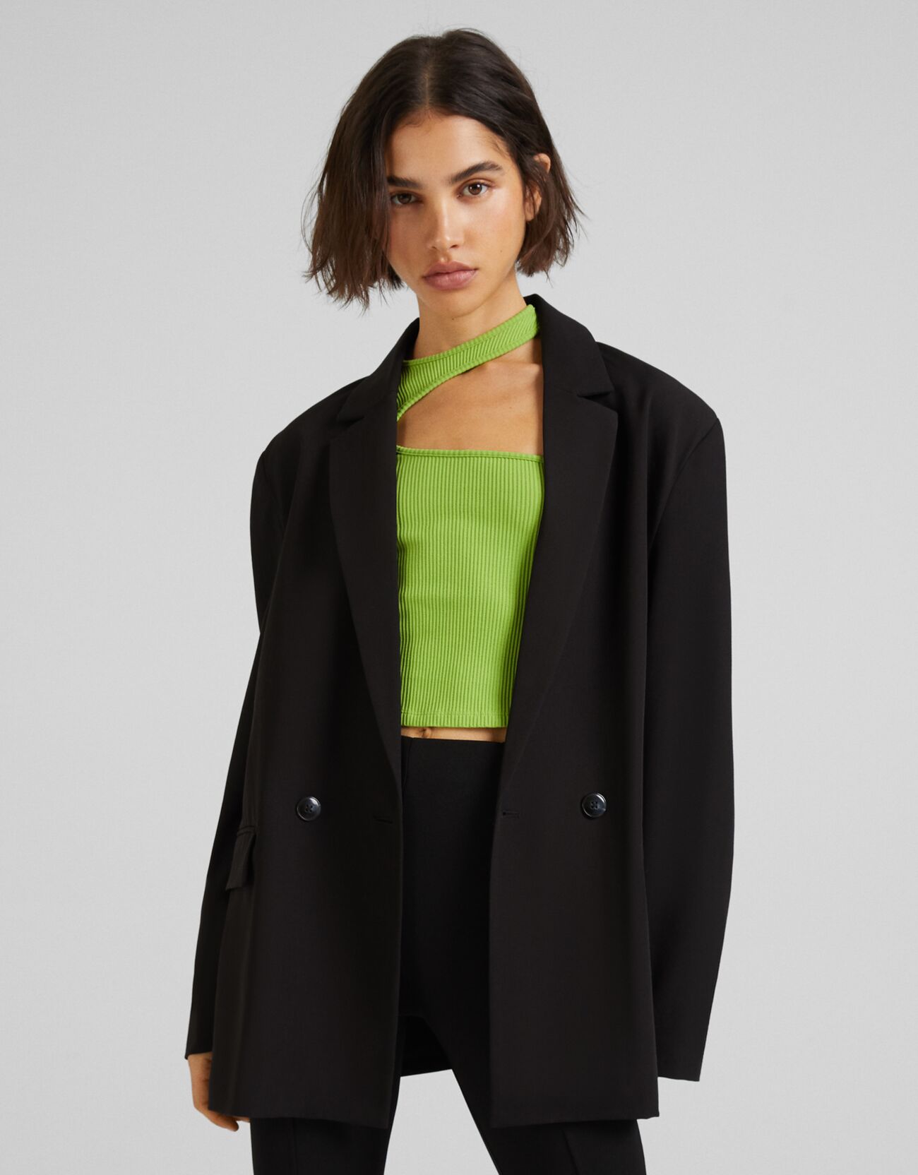Bershka Blazer Fluide Boutons Femme S Noir