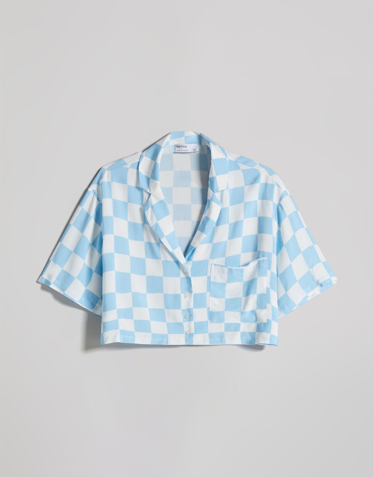 Укороченная рубашка с принтом «Гонки» Синий Bershka