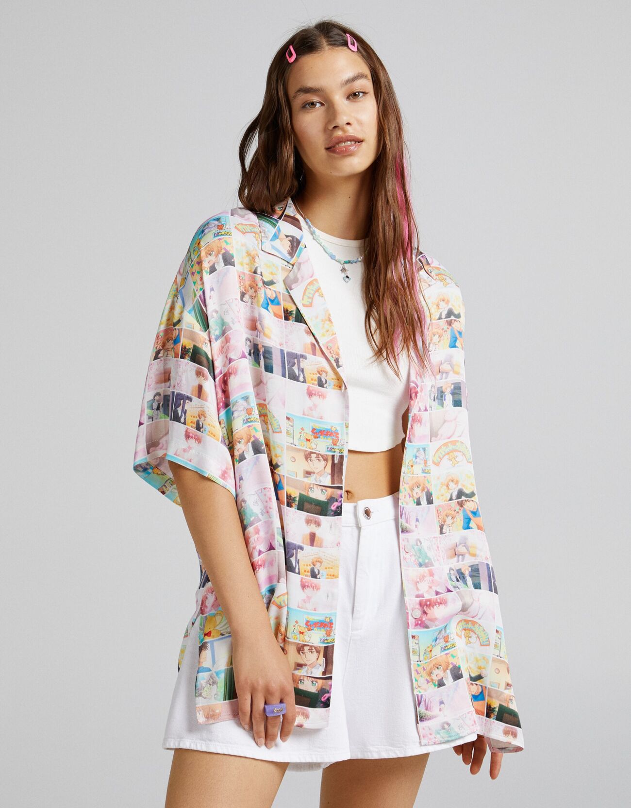 Camisa oversize print Sakura x Bershka