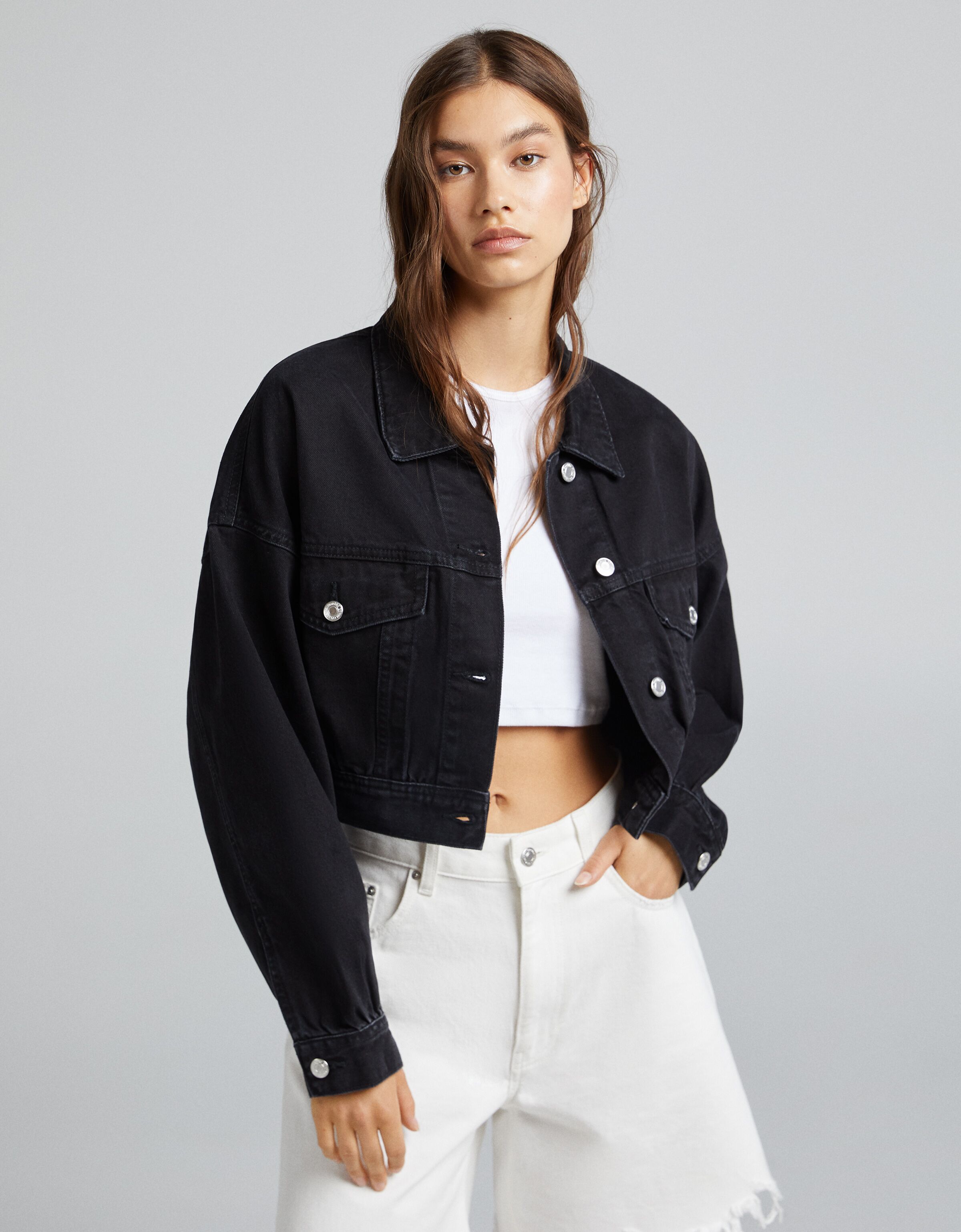 cropped batwing denim jacket