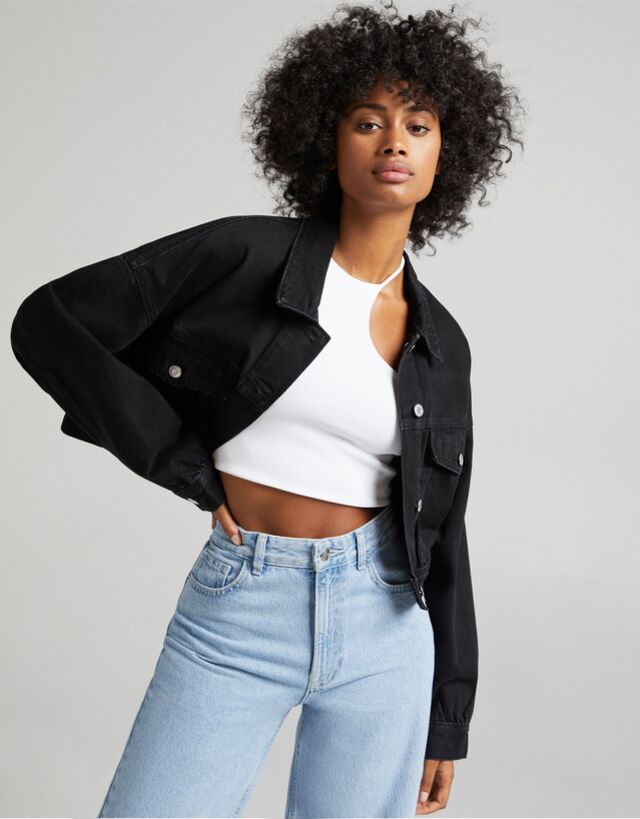 cropped batwing denim jacket