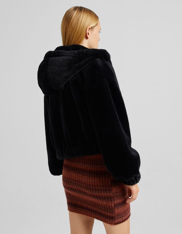 black teddy hooded jacket