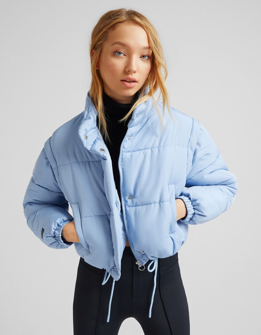 baby blue cropped puffer jacket