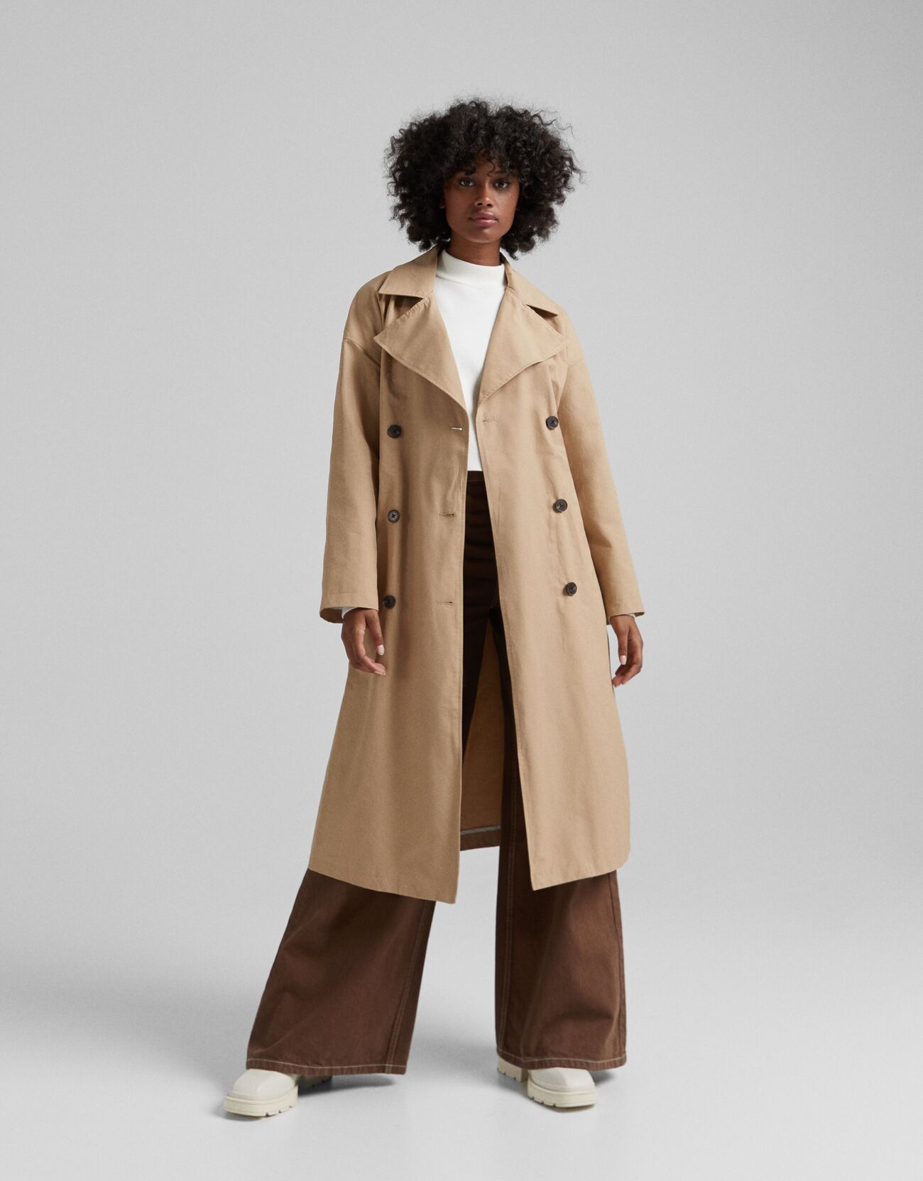 Bershka Trench Coton Femme Xs Camel