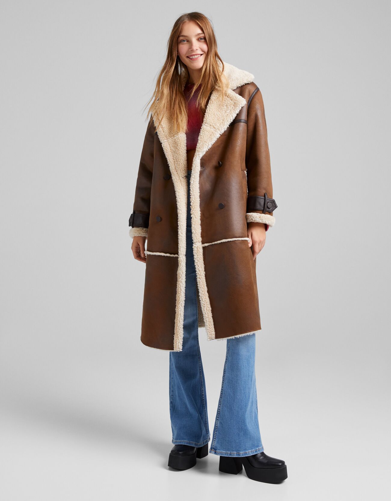 bershka long double faced coat