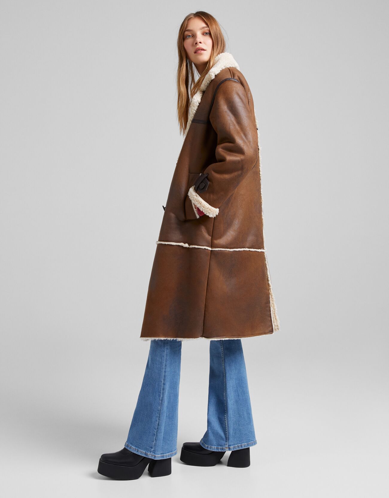 Bershka - Long faux shearling coat