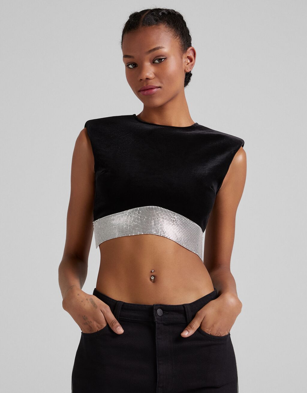 Velvet top with contrasting mesh