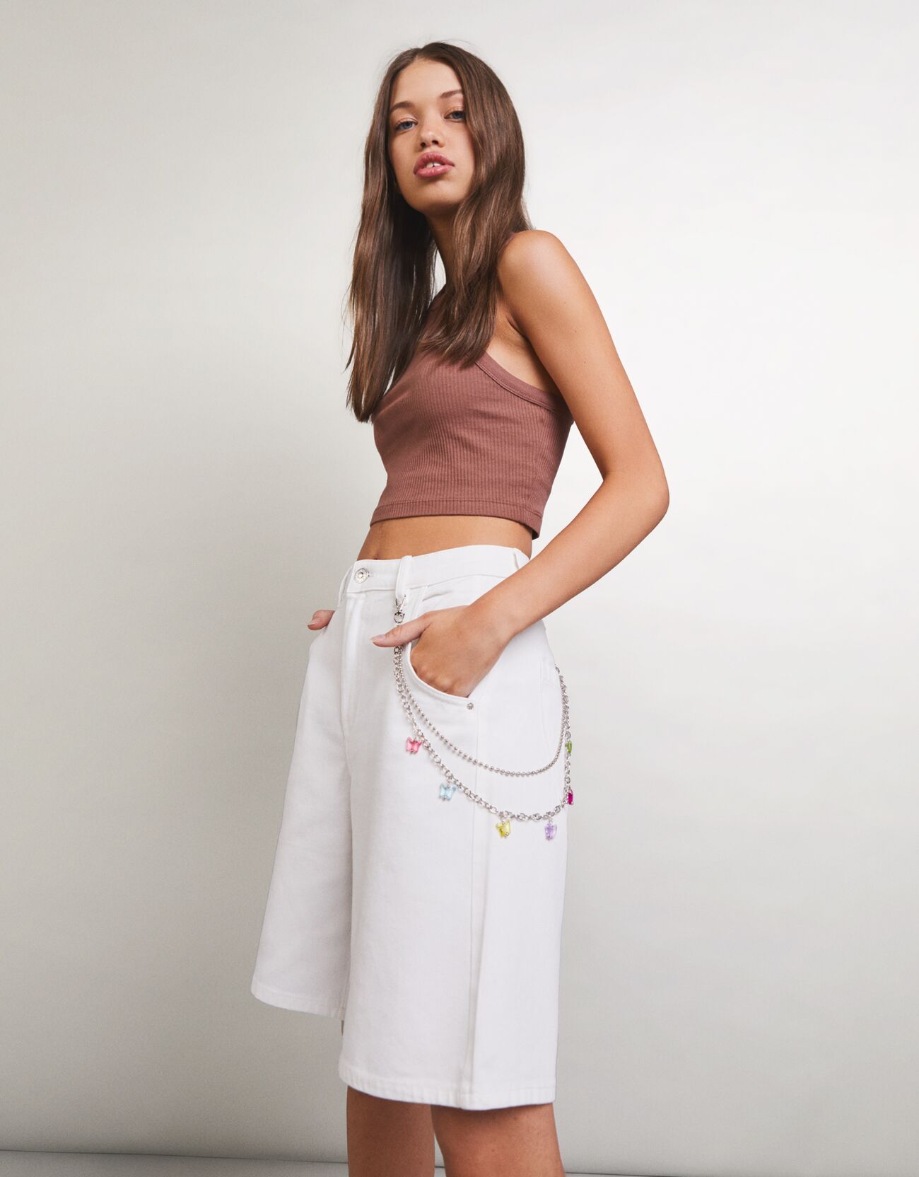 Pantalones Mujer | Bershka PantalóN Cargo Cadena AlgodóN Camel - Bellavista