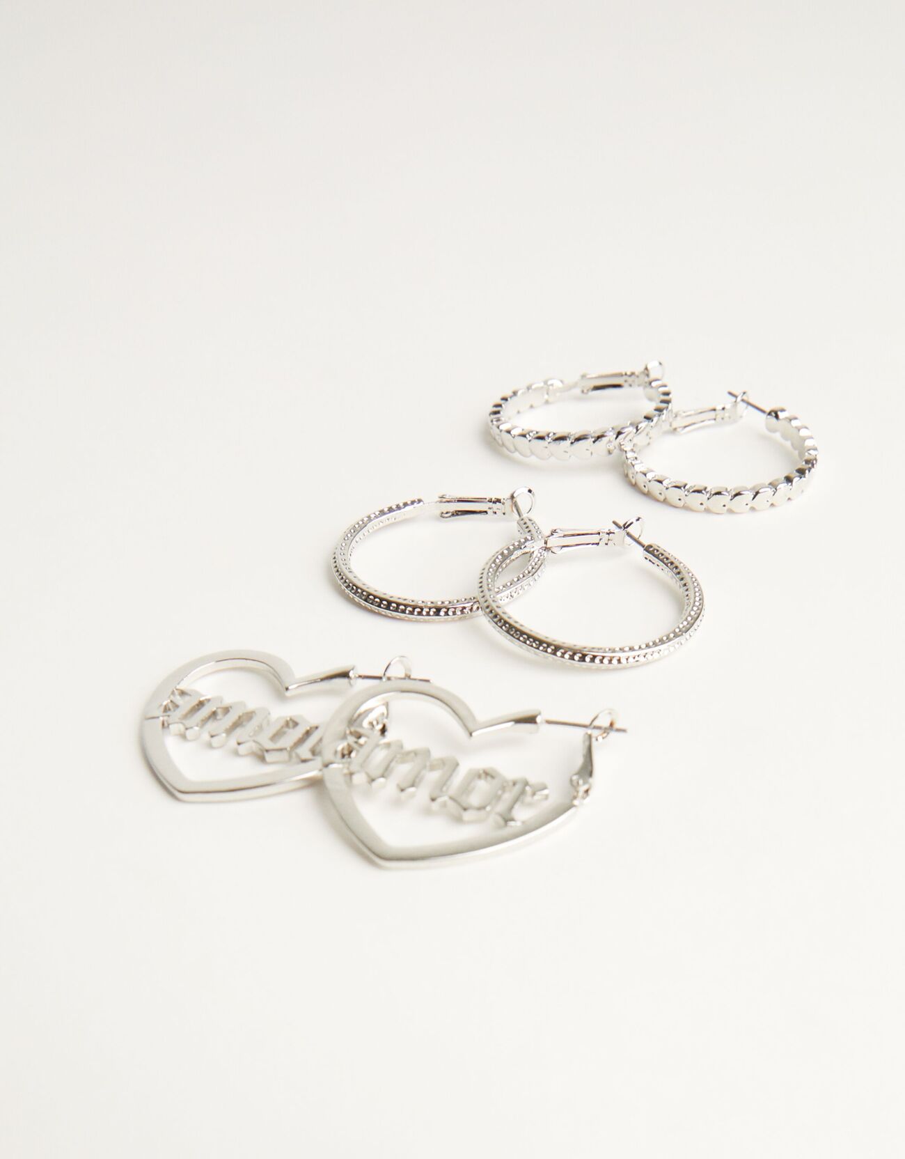Bershka Lot 3 Boucles D’oreilles Amour Femme Argent
