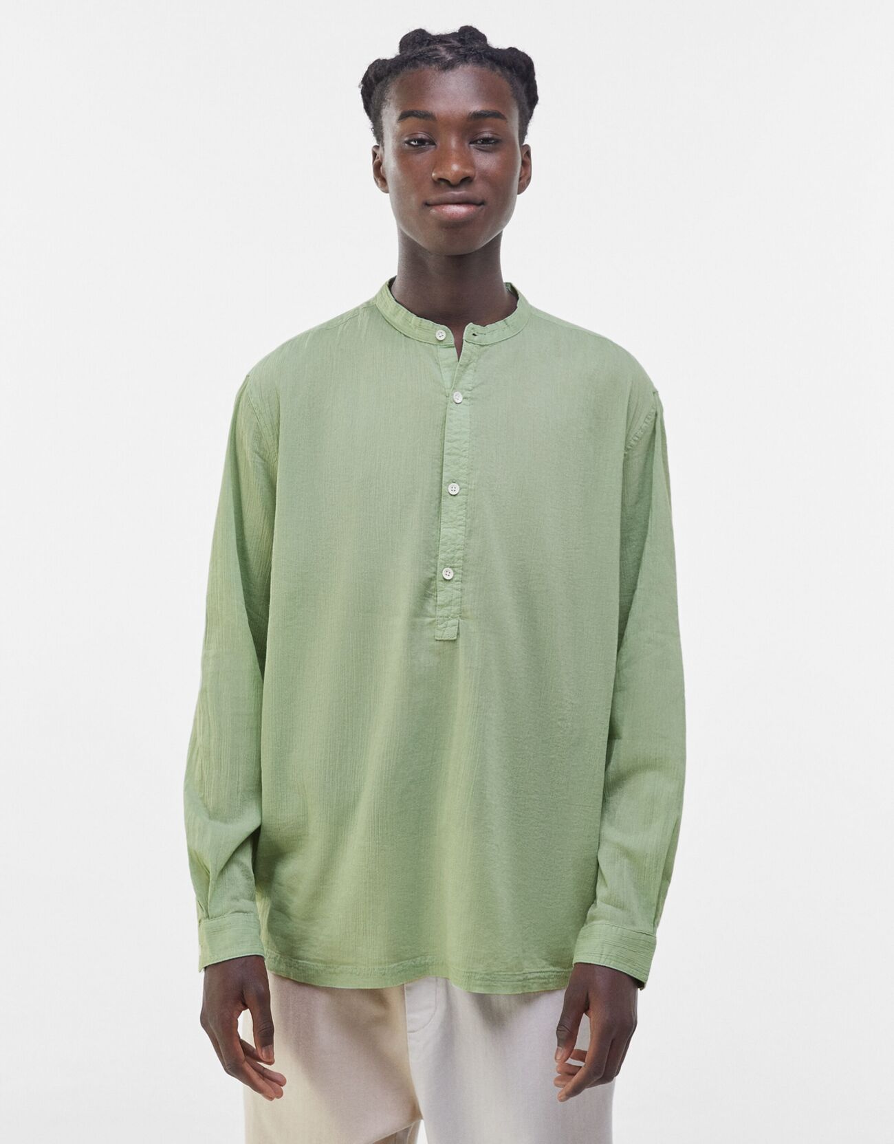Зеленый Рубашка с длинными рукавами и сборками Bershka