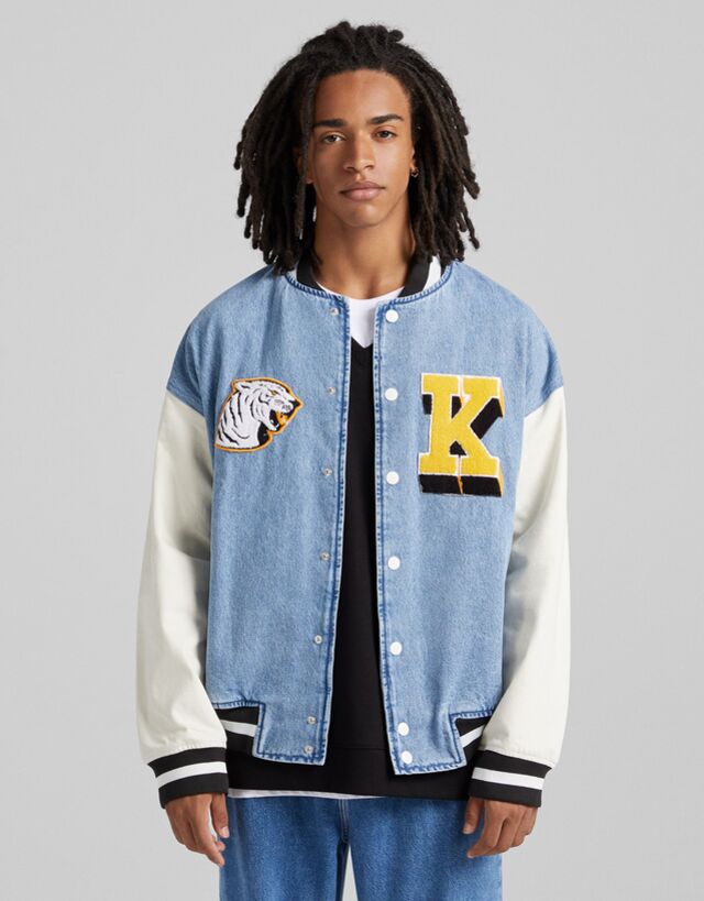 blue jean varsity jacket
