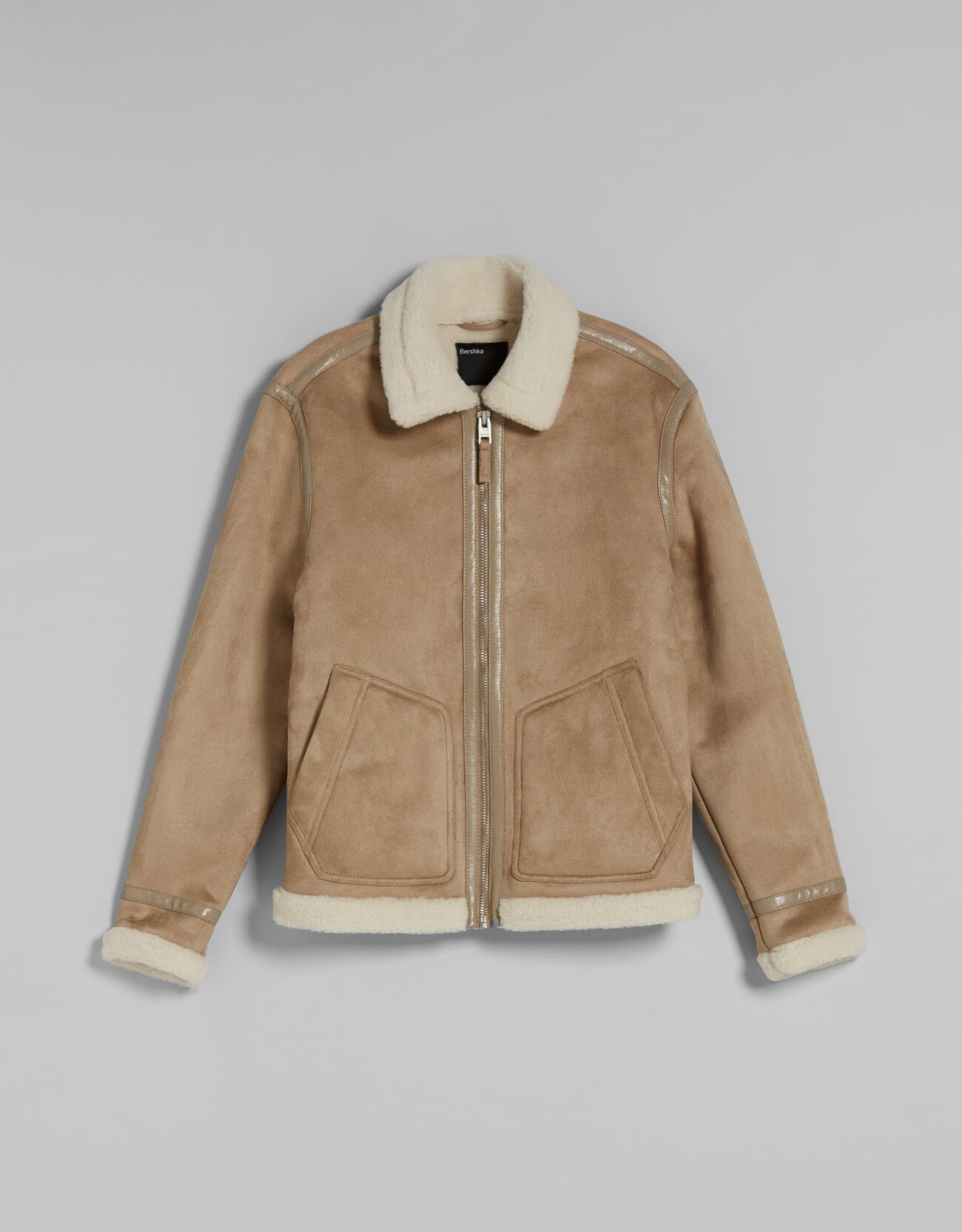 contrasting faux suede jacket