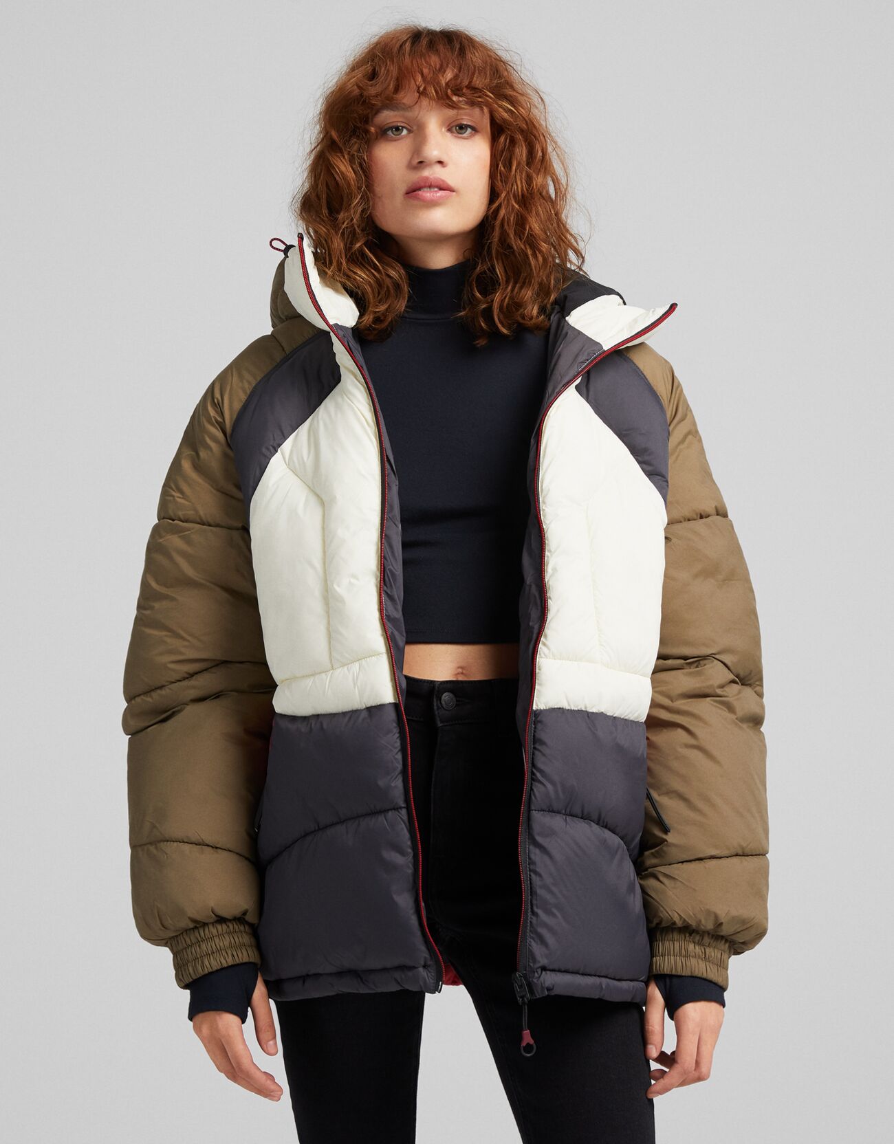 color block bubble coat